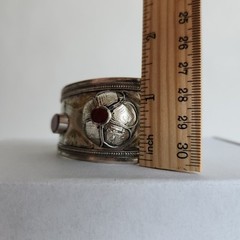Vintage Tribal Cuff Bracelet | Mixed-Silver 800-900 Content | Red Carnelian Acce