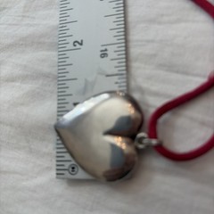 Vintage Big Sterling Silver Large Puffy Heart Pendant Chunky on Silk Cord