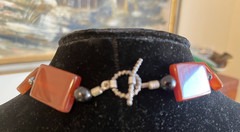 VTG Carnelian Agate Necklace Egyptian Revival Bib Style Rectangular Beads 19″