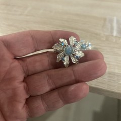 Vintage Judy Lee rhinestone and blue aurora borealis moon glow clip on earrings