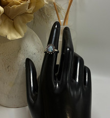 Vintage Crushed Mosaic Blue Fire Opal 925 Sterling Silver Sunburst Ring Size 6