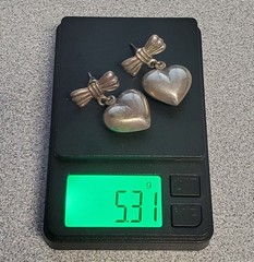 VTG Unsigned Heart Bow Earrings 1in Sterling Silver 5g Dangle Romantic Estate
