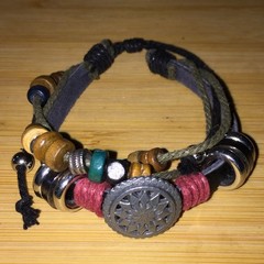 Vintage Bohemian Multilayer Adjustable Bracelet Wood Metal Beads Waxed Cord