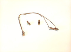 Vintage Garnet & Cubic Zirconia Pendant & Earring Set Gold Plate Jewelry