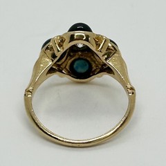 Antique Ring Blue-Green Tourmaline & Diamond 14k Yellow Gold Size 4.5