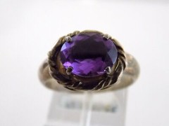 Sterling Silver Oval Cut Amethyst Ring 925 Braid Edge Motif Size 8.25 7.8g