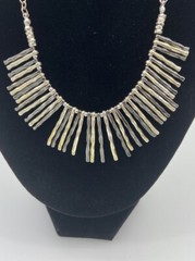 Alfani Statement Necklace Gun Metal Grey SStrand 18” To 22”Chain Bib Dangle Wire