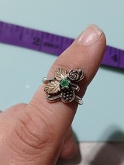Vintage Wheeler Black Hills Leaf /flower/green Gem/Sterling Silver Ring 6.5