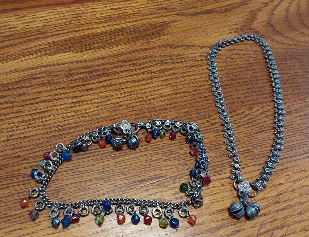 Vintage Fashion Jewelry MARKED Nice, Intricate Silver Metal w/Colorful Inserts