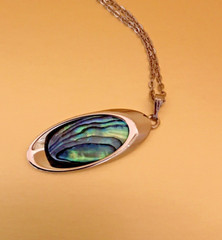 Vintage Pin and Necklace Nickel Silver Abalone/Mother of Pearl