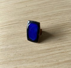 MCM Scandinavian made in Denmark Copper and Blue Enamel Vintage Adjustable Ring