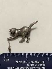 Cute Vintage Jezlaine Sterling Silver 925 Cat With Mouse Brooch Pin