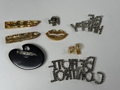 8 Pc Lot Glamorous Brooch Jewelry Rhinestone Gold Silver Tone Makeup Lipstick