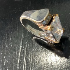 Vintage 18k GE Clear Emerald Cut CZ Ring Size 6.5 Gold Tone
