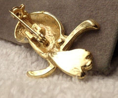 VTG TAIWAN 60’S SILVER GOLD TONE GREEN CRYSTAL RHINESTONE BARN OWL BIRD PIN 1″+