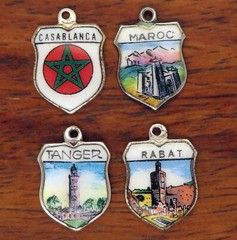 Vintage silver MOROCCO NORTH AFRICA COUNTRY SOUVENIR ENAMEL TRAVEL SHIELD charm