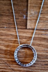 Vintage Estate Sterling Silver Oval Pendant Necklace With CZ Stones!! 4 Grams!!