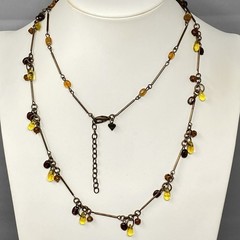 Designer Glass Bead Necklace Brown Yellow Cluster Briolette Station Aera Long