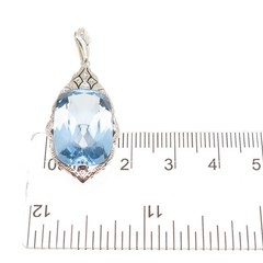 935 Silver Antique Art Deco Cushion-Cut Blue Glass Charm Pendant