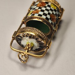 VINTAGE VERMEIL GOLD OVER SILVER ENAMEL ASIAN MEMENTO PENDANT – RARE – 1.5″