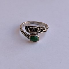 Ancient Vintage Victorian Sterling Silver Ring Engraved Green Jade Size 10