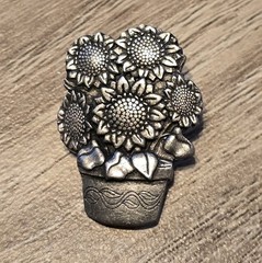 Vintage Birds & Blooms Sunflower Flower Pot Bouquet Brooch Pin LIMITED 2006