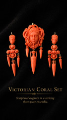 Museum Quality Victorian Carved Red Coral Demi-Parure Brooch & Drop Earrings
