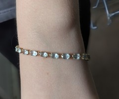 14k Gold Blue Topaz Tennis Bracelet Earrings Set Estate
