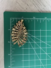 Vintage Gold And White Enamel Leaf Brooch Pin Signed JJ