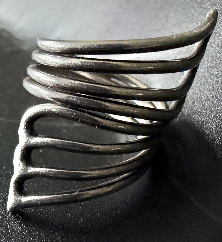 925 Silver Modernist Openwork Bypass Ring 8.8 Grams Size 8.5 Sculptural Vintage