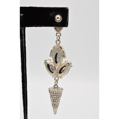 Vintage Sparkling Crystal Dangle Earrings Chunky AB Rhinestone Silver Y2K BinAR