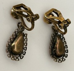 Vintage B. David Amber Rhinestone Clip On Dangle Earrings Gold Tone Signed