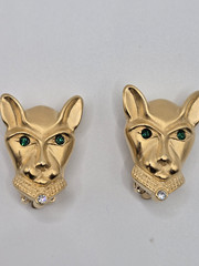 VTG JACKIE COLLINS Panther Set In Box Brooch Clip Earrings Gold Tone Rhinestones