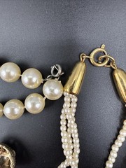 Vtg Gold Tone Faux Pearl Lot Of 7 Necklace Multi Strand Earrings Ring Unsigned