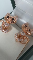 Vintage 1990s 14 Ct Rolled Gold Zircons Cat Earrings-Hallmarked 585 RG!!!