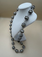 Vintage Silver Tone Ornate Beaded Statement Necklace Long Boho Ethnic Tribal