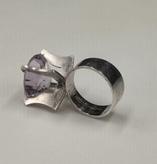 Vtg Svedboms Swedish Sterling Amethyst Ring, Modernist Sculptural, 8g, Sz 5.5