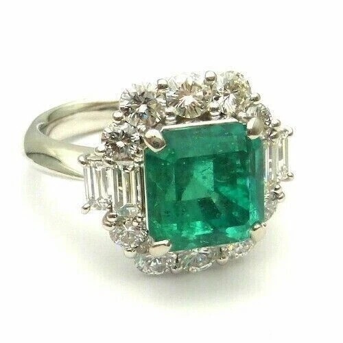 3.8Ct Art Deco Style Green Lab Created Emerald Engagement 14K White Gold FN Ring