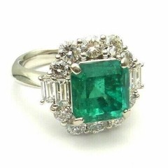 3.8Ct Art Deco Style Green Lab Created Emerald Engagement 14K White Gold FN Ring