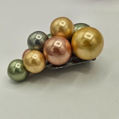 Vintage Cluster Grapes Clip-On Fur Clip Multicolor Big Faux Pearls Fruit Jewelry