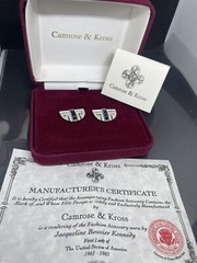 VTG Camrose Kross JBK Silvertone Faux Sapphire Crystals Post Earrings NWOT COA