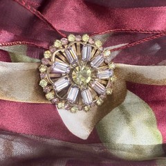 VTG Mid Century Starburst Snowflake Rhinestone Brooch Pin lavender Yellow jewelr