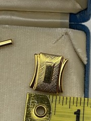 Vintage Hickok Cufflinks Tie Clip bar gold tone swirl black enamel background