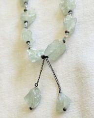 Vintage Natural Prehnite Gemstone Necklace Signed Chipita 18 Inch Plus Drop