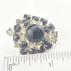 Sparkly Vintage Black White Rhinestone Silver Tone Screw Back Earrings 1.25″