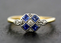 Art Deco Lab-Created Diamond & Sapphire Engagement 14K Yellow Gold Finish Ring