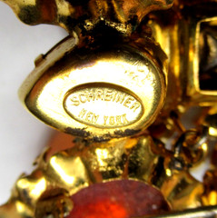 SCHREINER Amazing Tiger Striped Unusual Glass Stone Cross Vintage Pin Brooch