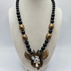 VINTAGE Art Deco Black and Copper Tone Statement Beaded Necklace