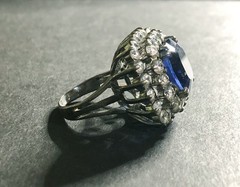Vtg STATEMENT! 10ct Cornflower-Blue SAPPHIRE & DIAMOND QUARTZ Halo Sterling Ring
