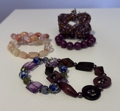 6 Piece Lot of Colorful Pink Purple Tone Bracelets Plastic Stone Glass Variety